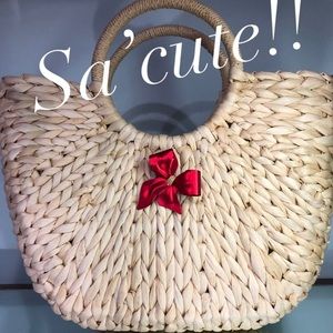 Large Seagrass Tote with Red Bow